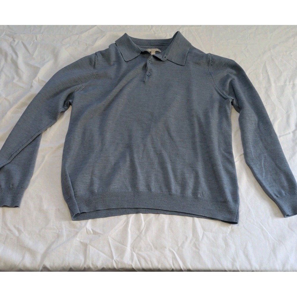 nordstrom men sweater Blue Classic Collared Extra Fine Merino Wool XL